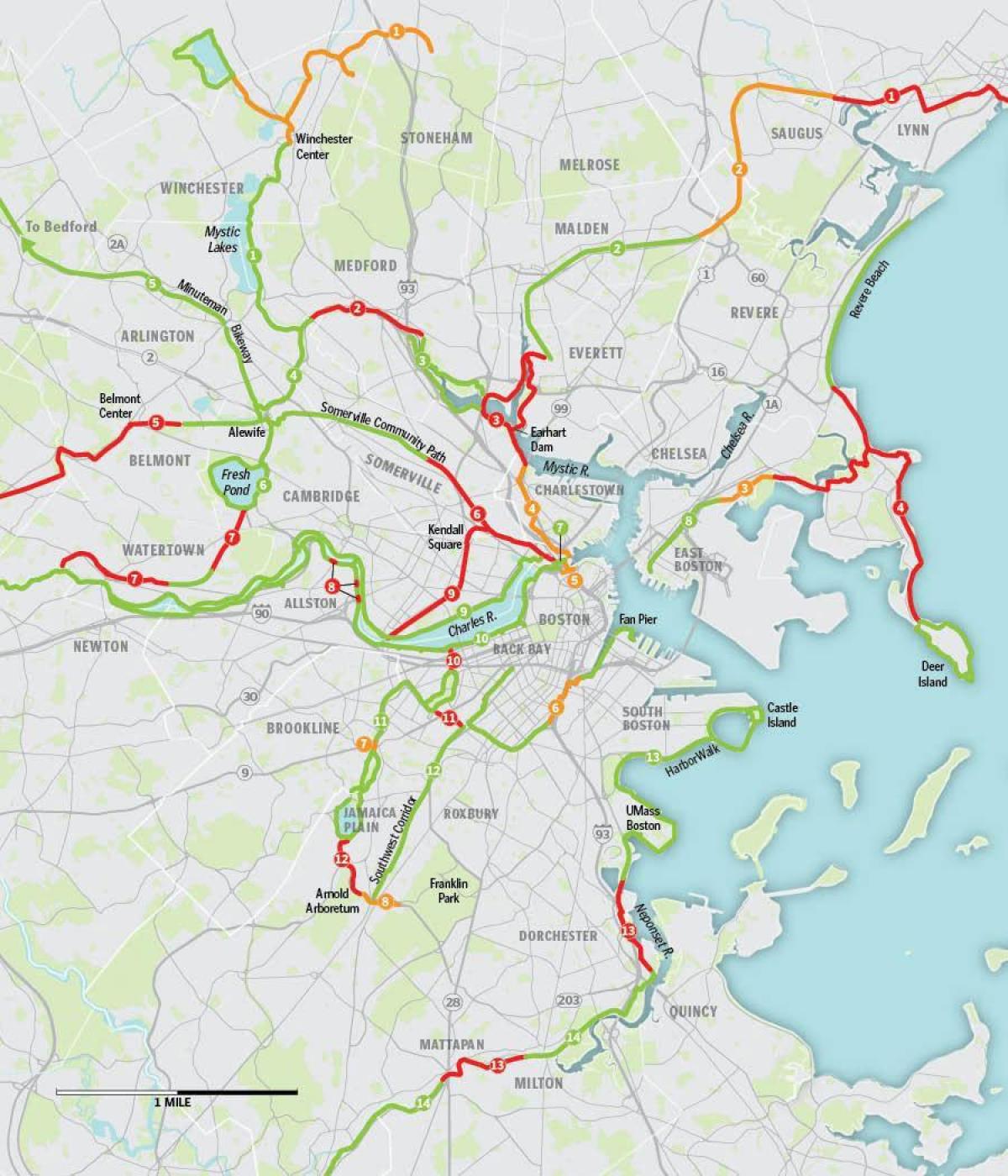 kort over Boston cykel