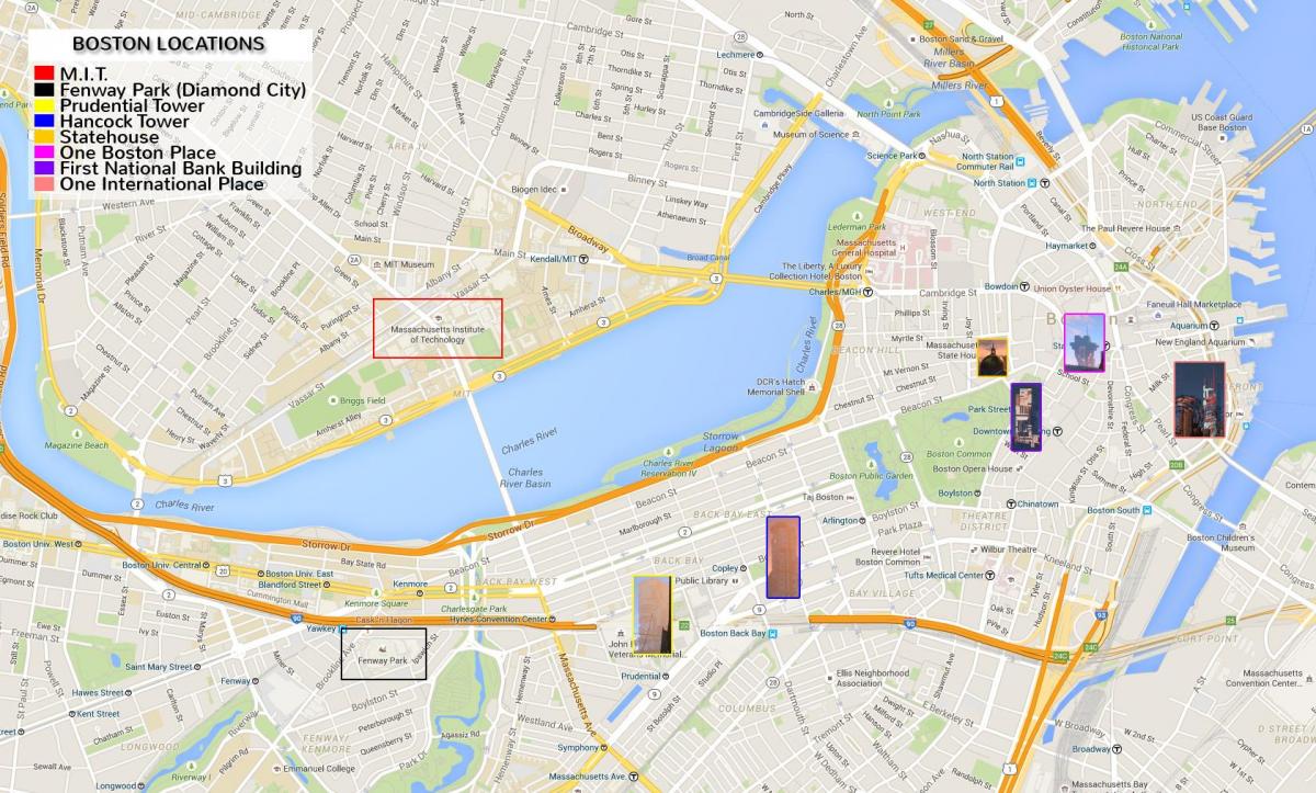 kort over centrum af Boston