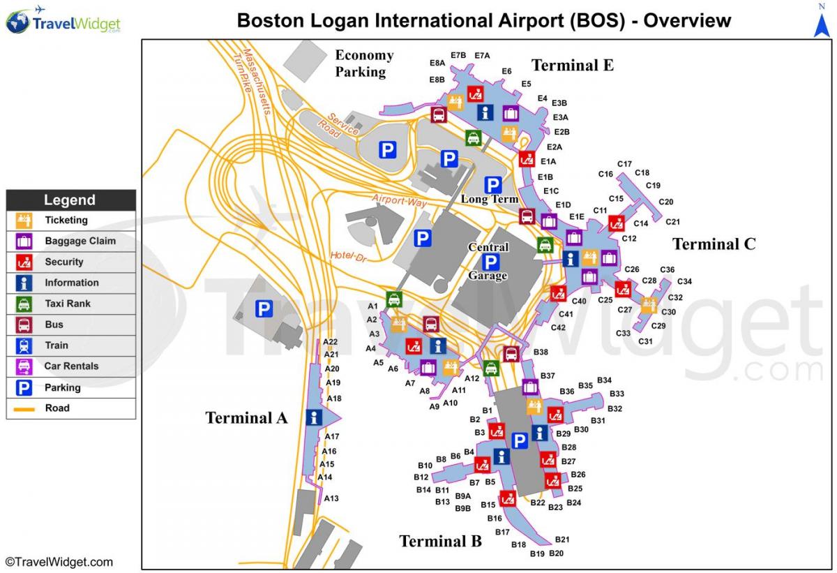 kort over Boston lufthavn