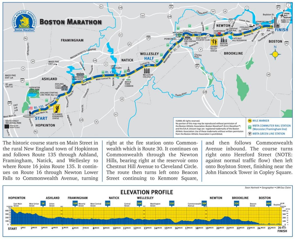 Boston marathon elevation kort