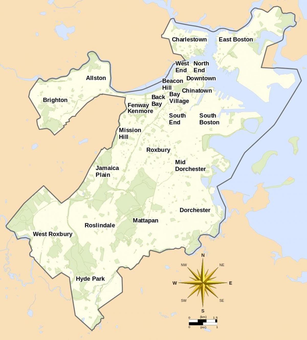 kort over Boston og omegn