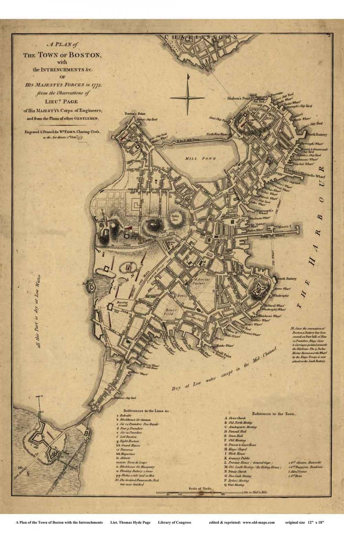 kort over historiske Boston