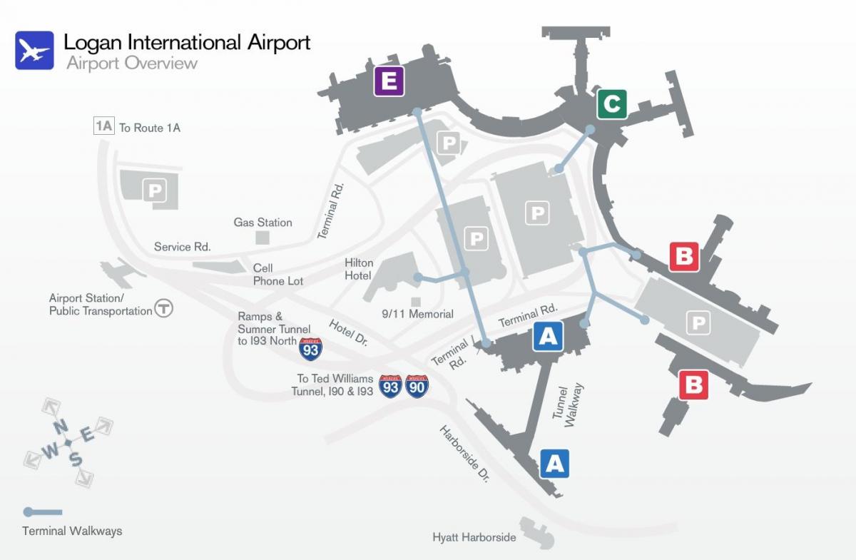 kort over Logan airport terminal b